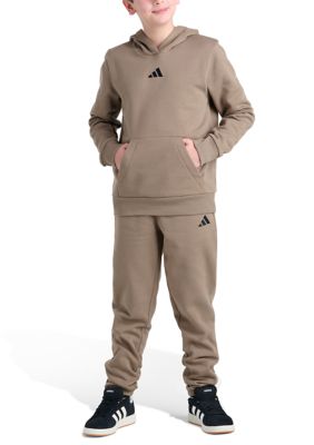 adidas Boys 8-20 2-Piece Long Sleeve Essential Small Logo Fleece Pullover & Jogger Set, Brown, XL