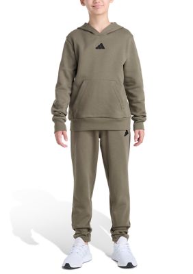 adidas Boys 8-20 2-Piece Long Sleeve Essential Small Logo Fleece Pullover & Jogger Set, XL