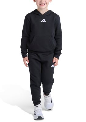 adidas Boys 4-7 2-Piece Essential Fleece Small Logo Hooded Pullover & Jogger Set, Black