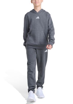 adidas Boys 8-20 2-Piece Essential Heather Fleece Small Logo Hooded Pullover & Jogger Set, XL