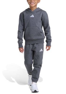 adidas Boys 4-7 2-Piece Essential Heather Fleece Small Logo Hooded Pullover & Jogger Set
