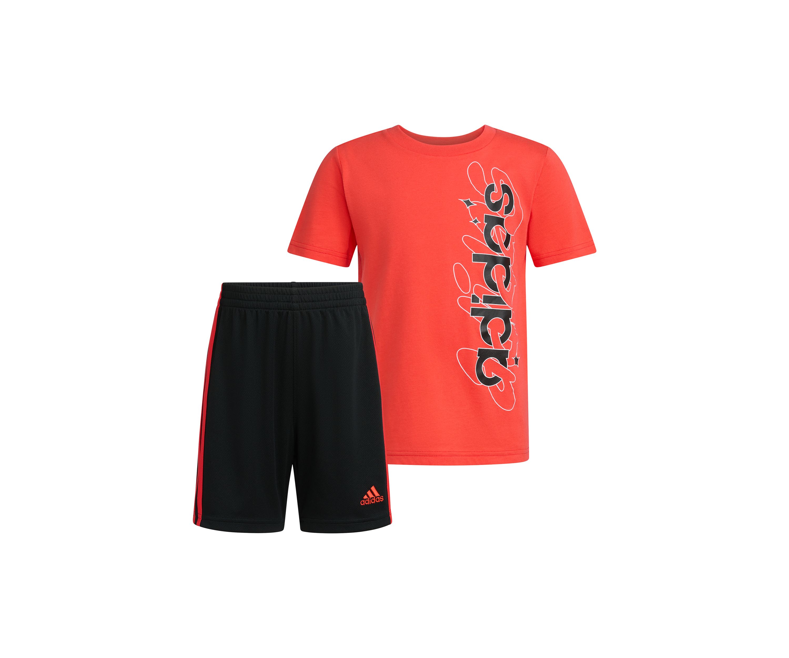 Boys 4-7 2-Piece Graphic Cotton Tee & 3-Stripe Short Set
