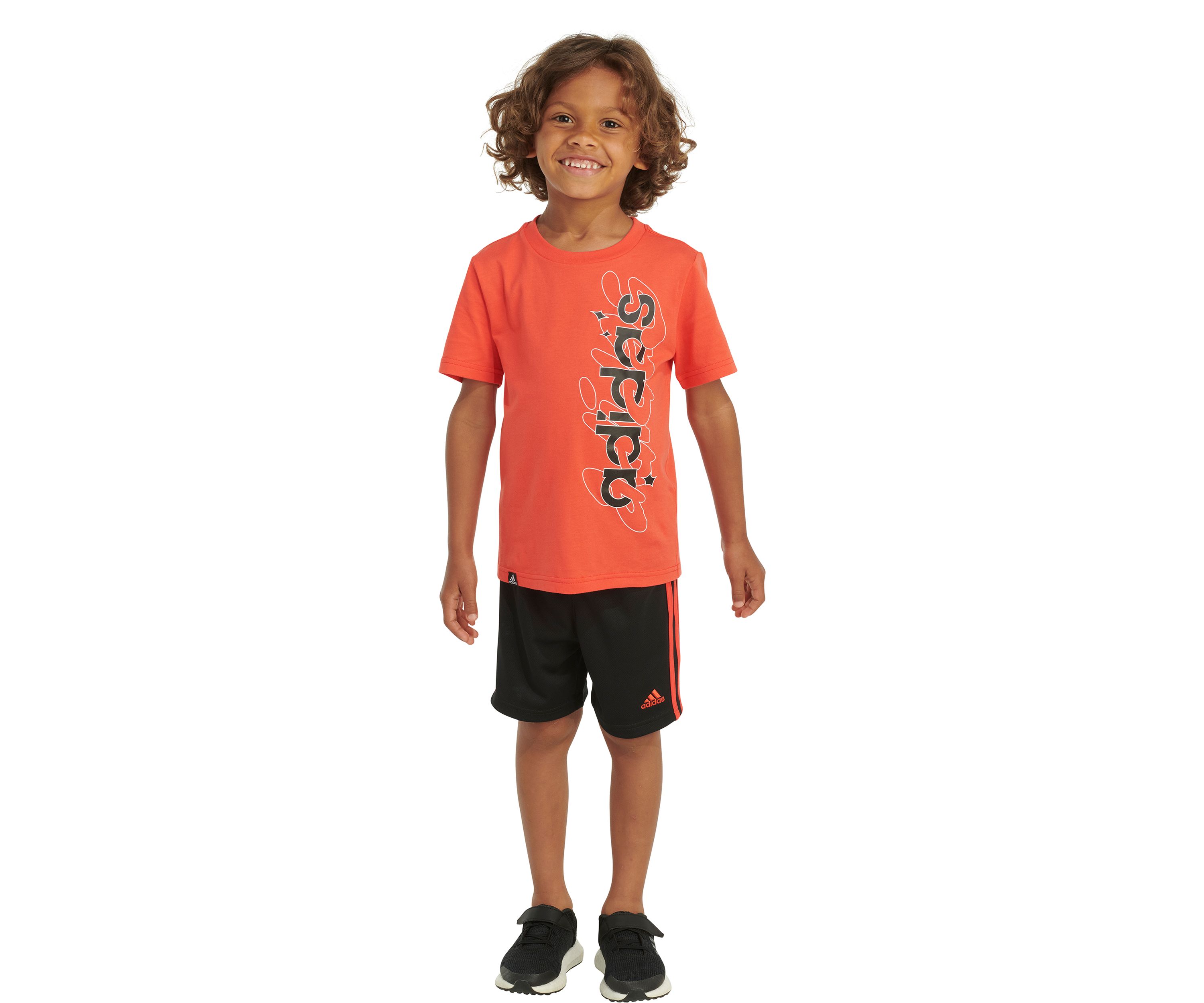 Boys 4-7 2-Piece Graphic Cotton Tee & 3-Stripe Short Set