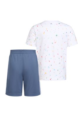 Boys 4-7 Two-Piece Printed Cotton Tee & 3-Stripe Short Set