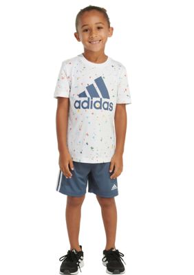 Boys 4-7 Two-Piece Printed Cotton Tee & 3-Stripe Short Set