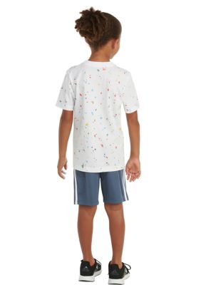 Boys 4-7 Two-Piece Printed Cotton Tee & 3-Stripe Short Set