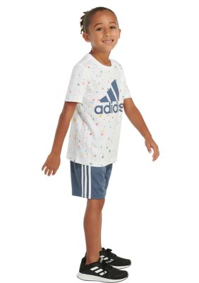 Boys 4-7 Two-Piece Printed Cotton Tee & 3-Stripe Short Set