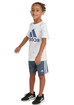 Boys 4-7 Two-Piece Printed Cotton Tee & 3-Stripe Short Set