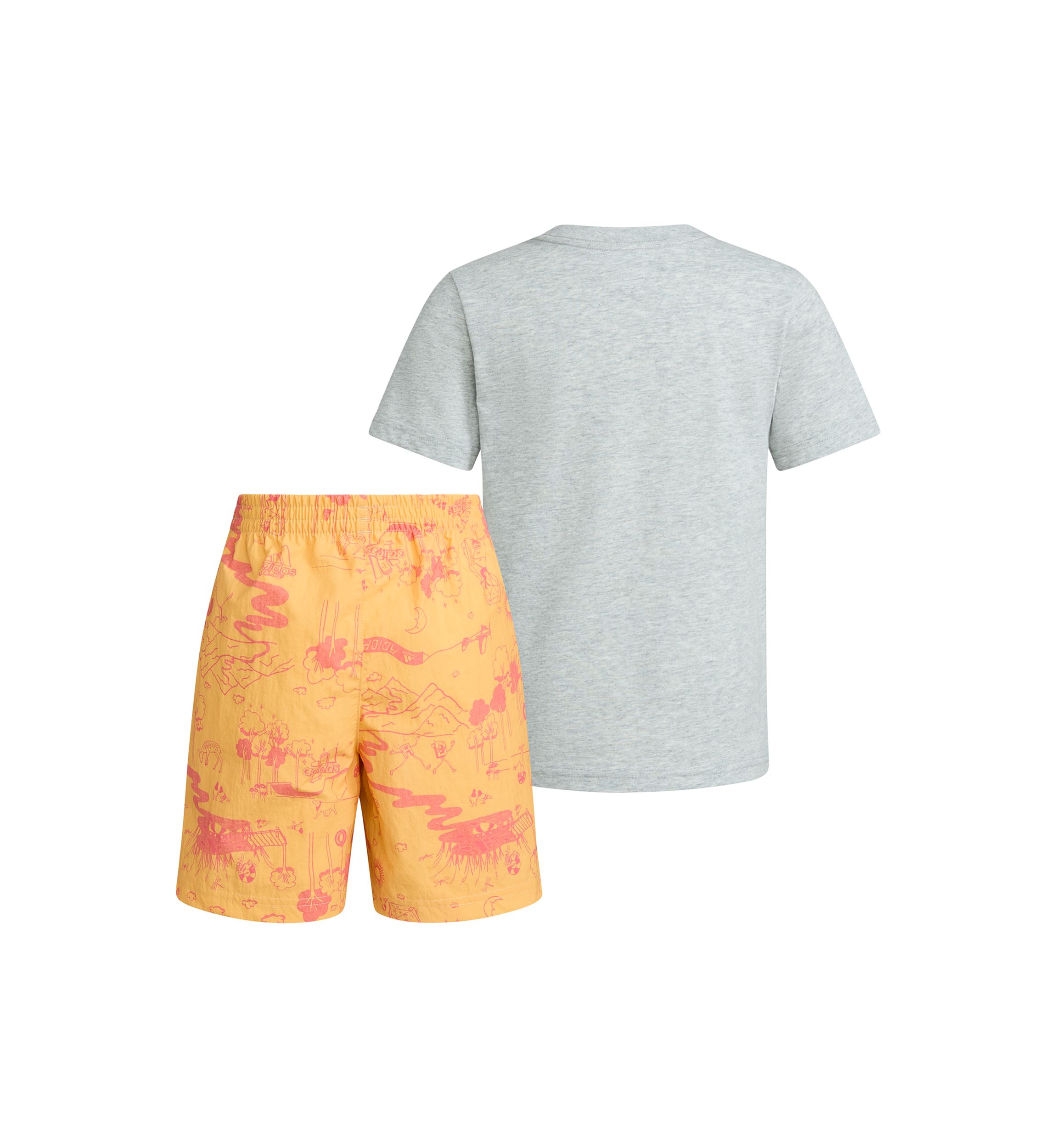 Boys 4-7 Two Piece Short Sleeve Cotton Heather T-Shirt Printed Woven Shorts Set