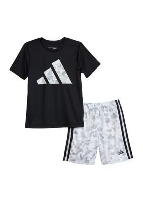 Boys 4-7 2 Piece Short Sleeve Polyester T-Shirt & Printed 3 Stripes Shorts Set