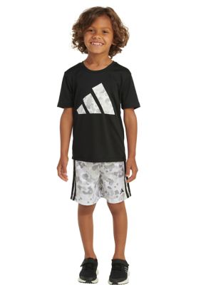 Boys 4-7 2 Piece Short Sleeve Polyester T-Shirt & Printed 3 Stripes Shorts Set