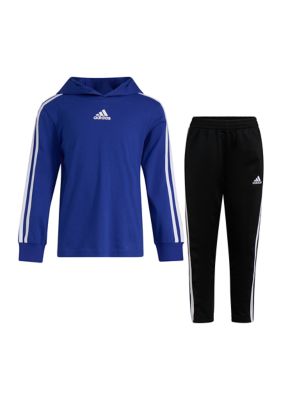 Boys 4-7 Two Piece Three Stripe Hooded T-Shirt and Pants Set