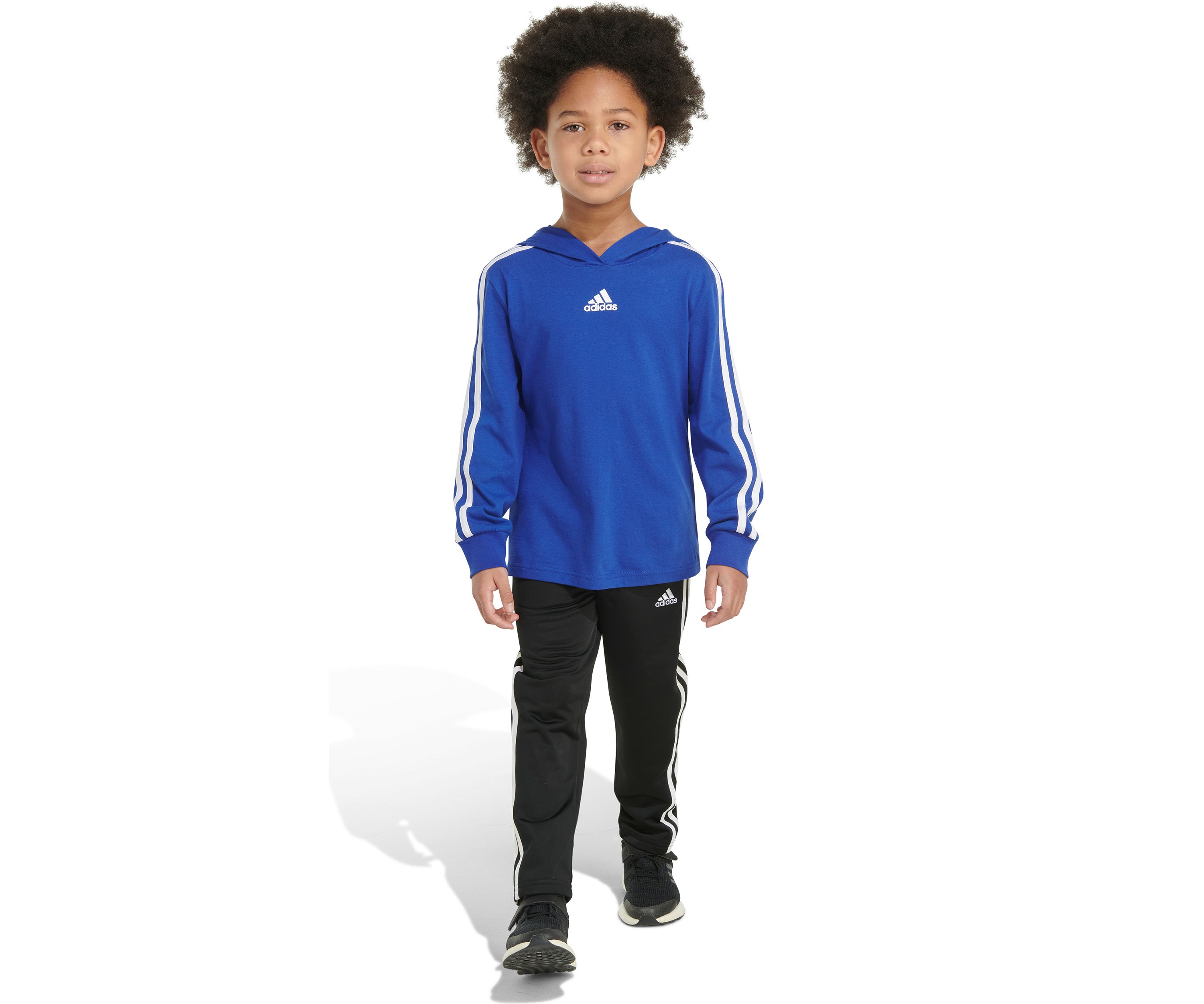 Boys 4-7 Two Piece Three Stripe Hooded T-Shirt and Pants Set