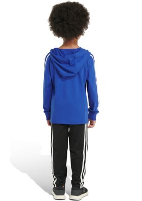 Boys 4-7 Two Piece Three Stripe Hooded T-Shirt and Pants Set