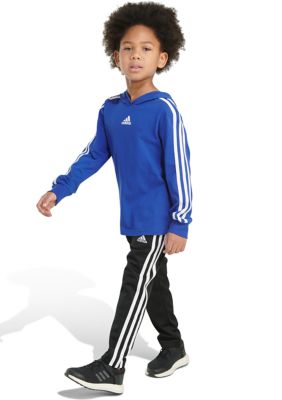 Boys 4-7 Two Piece Three Stripe Hooded T-Shirt and Pants Set