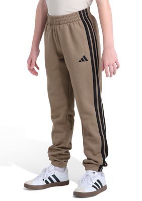 adidas Boys 8-20 Essential 3-Stripe Fleece Cuffed Joggers, Brown, XL