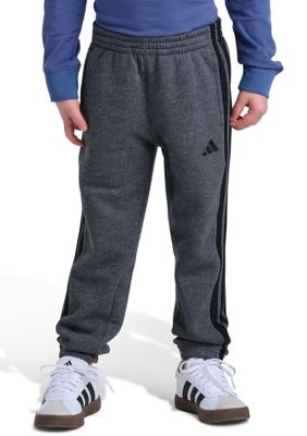 adidas Boys 8-20 Elastic Waistband Essential 3-Stripe Fleece Cuffed Heather Joggers, XL 18-20