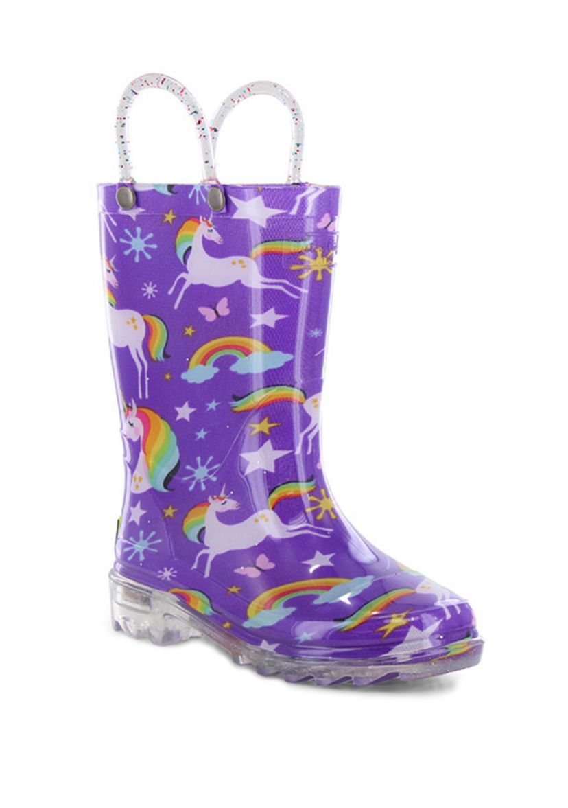 Toddler/Youth Girls Rainbow Unicorn Lighted Rain Boot