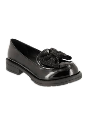 Girls Studded Bow Patent Loafer Flats
