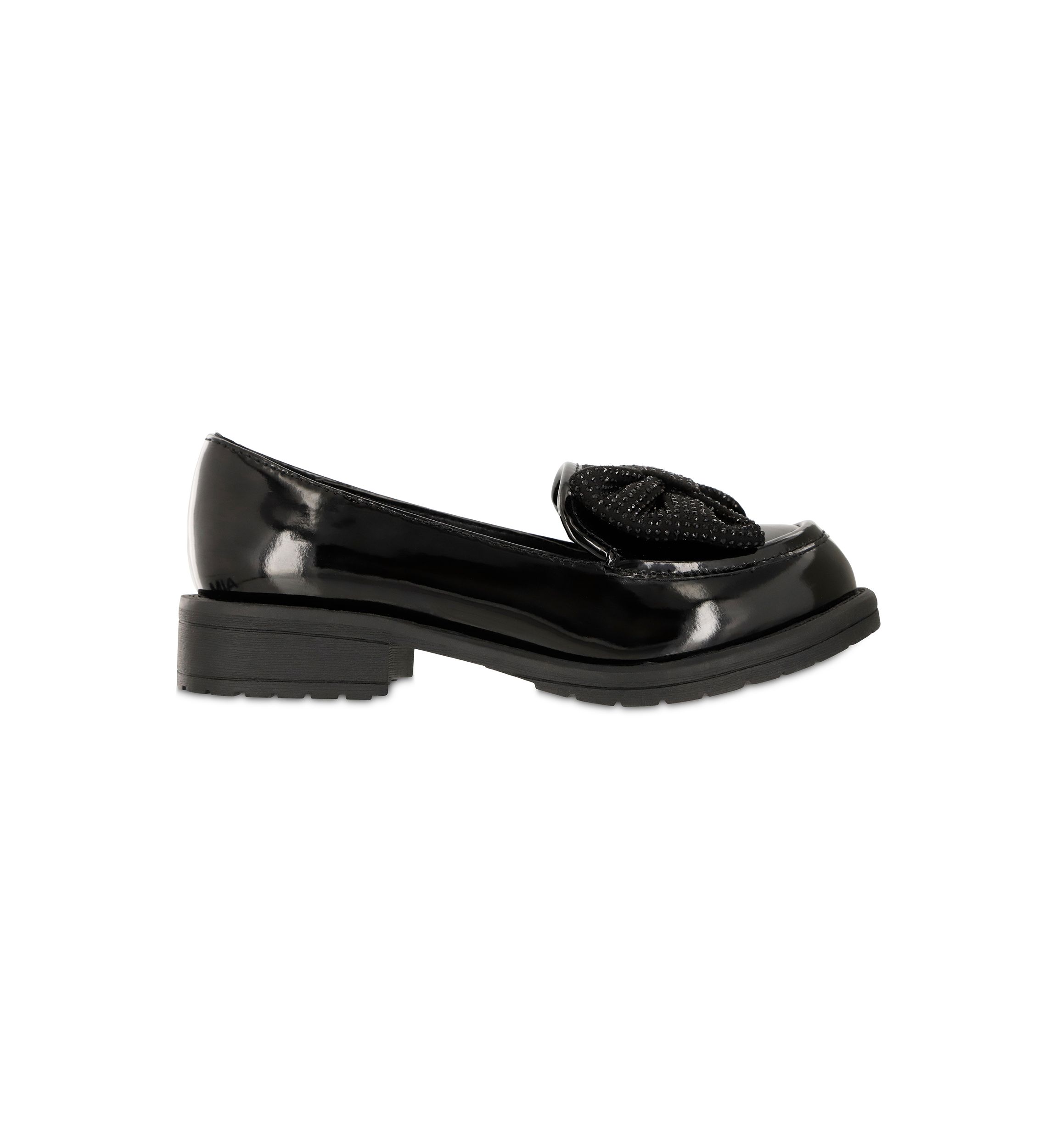 Girls Studded Bow Patent Loafer Flats