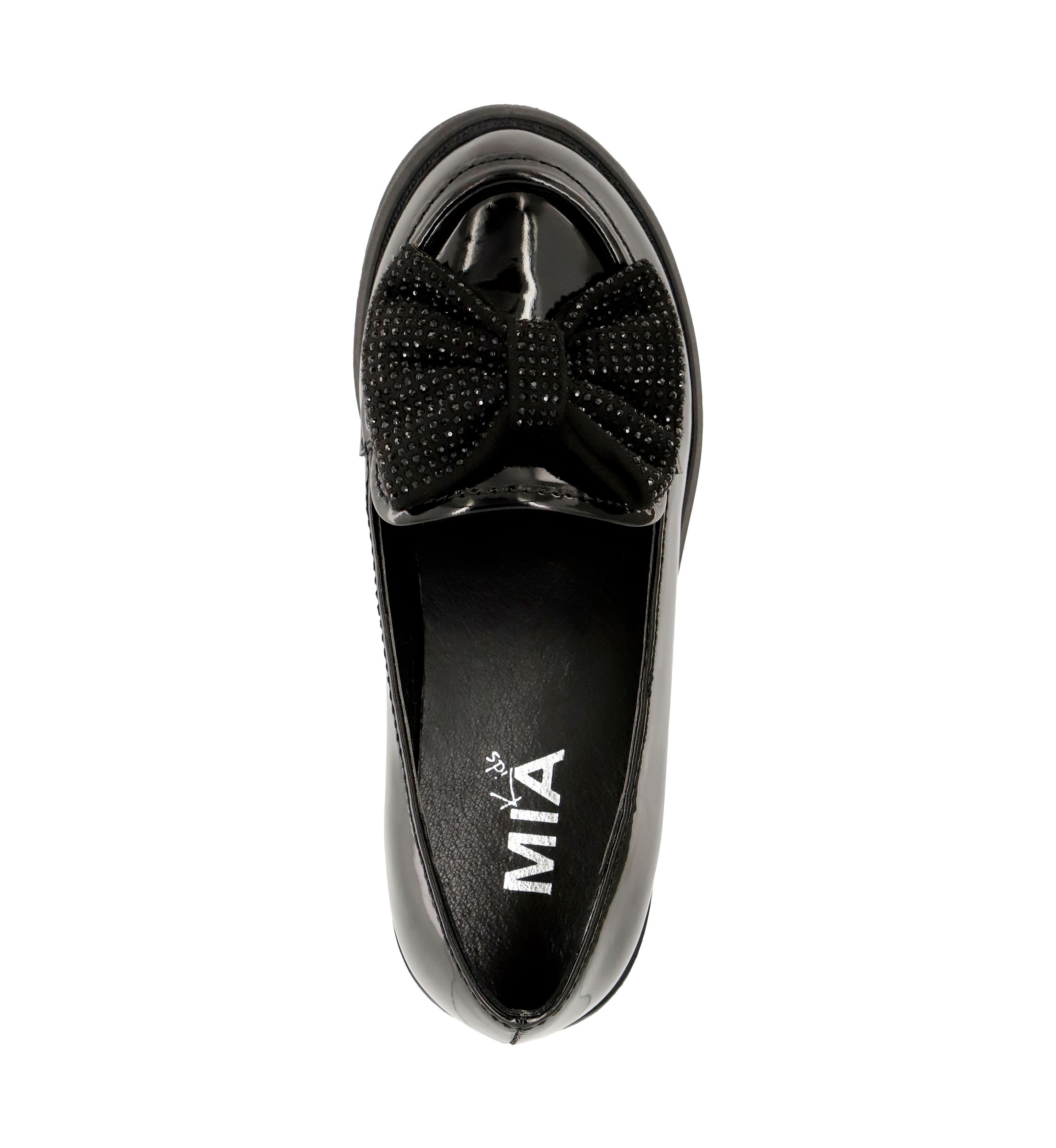 Girls Studded Bow Patent Loafer Flats
