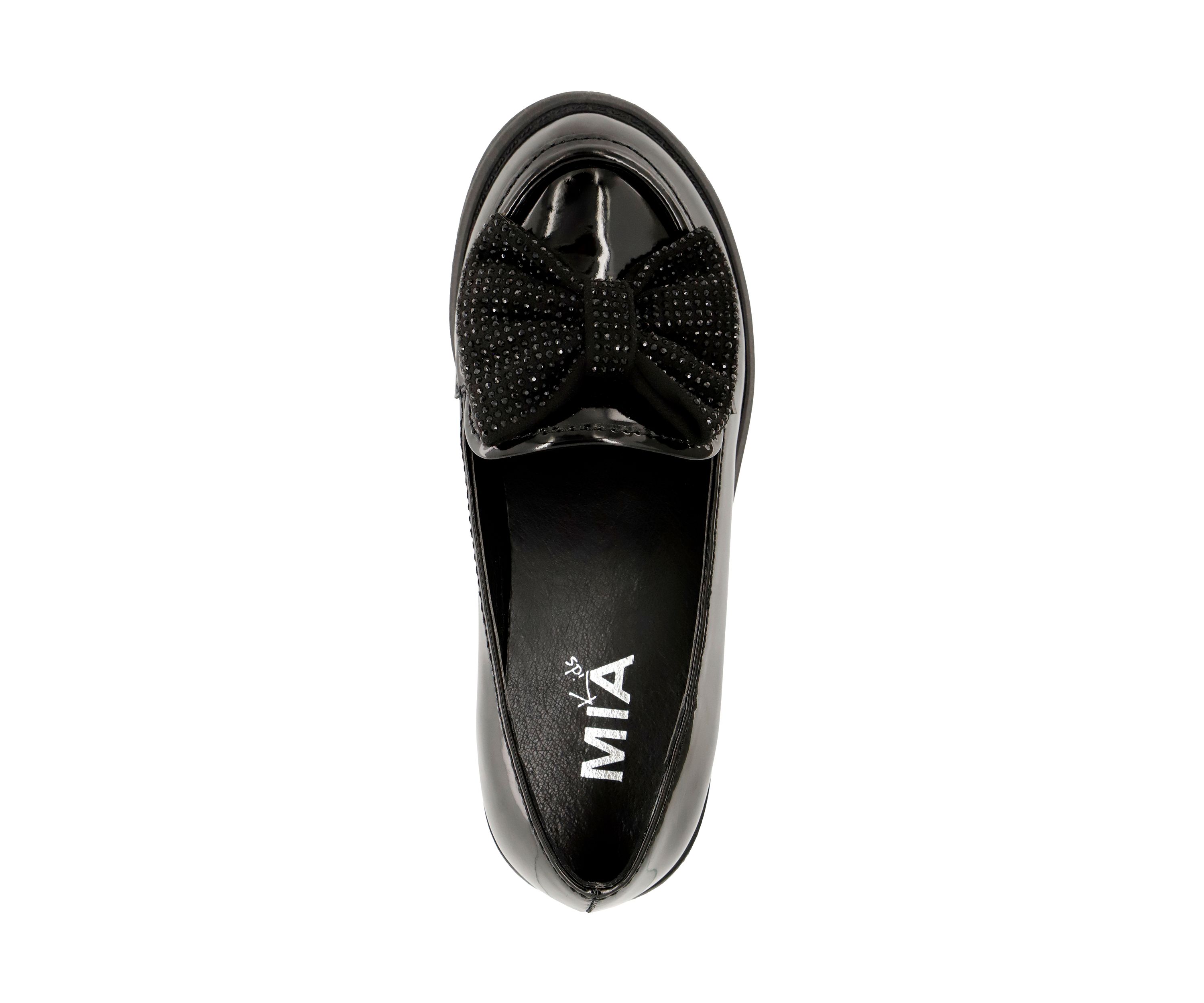 Girls Studded Bow Patent Loafer Flats