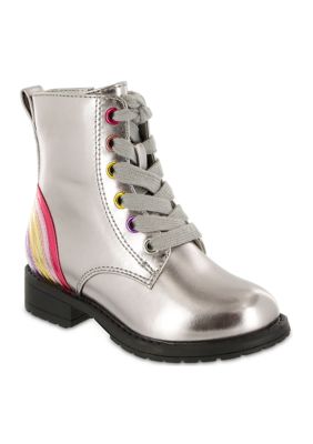 Girls Metallic Rainbow Combat Boots