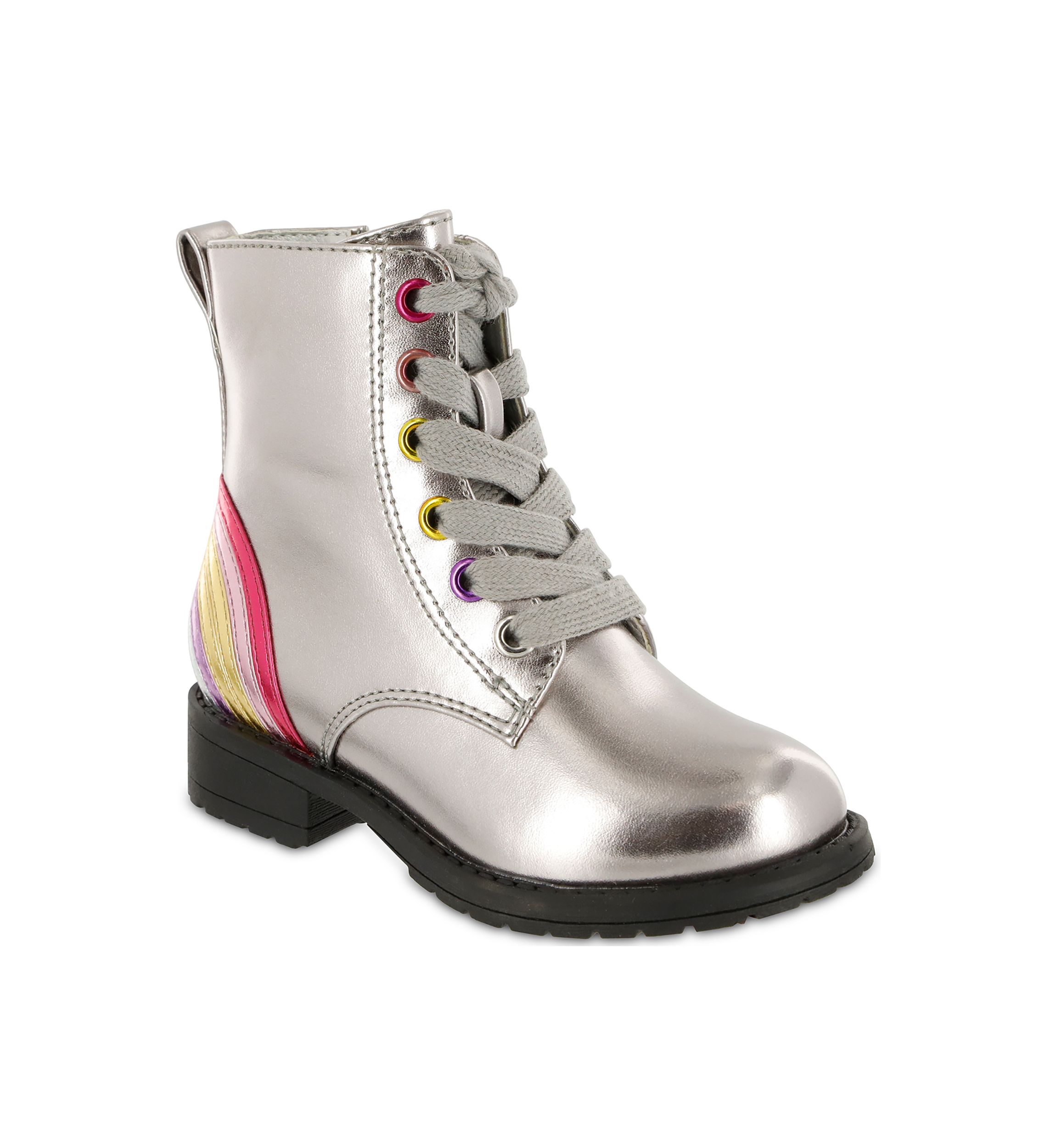 Girls Metallic Rainbow Combat Boots