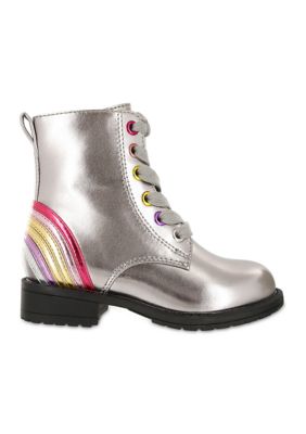 Girls Metallic Rainbow Combat Boots