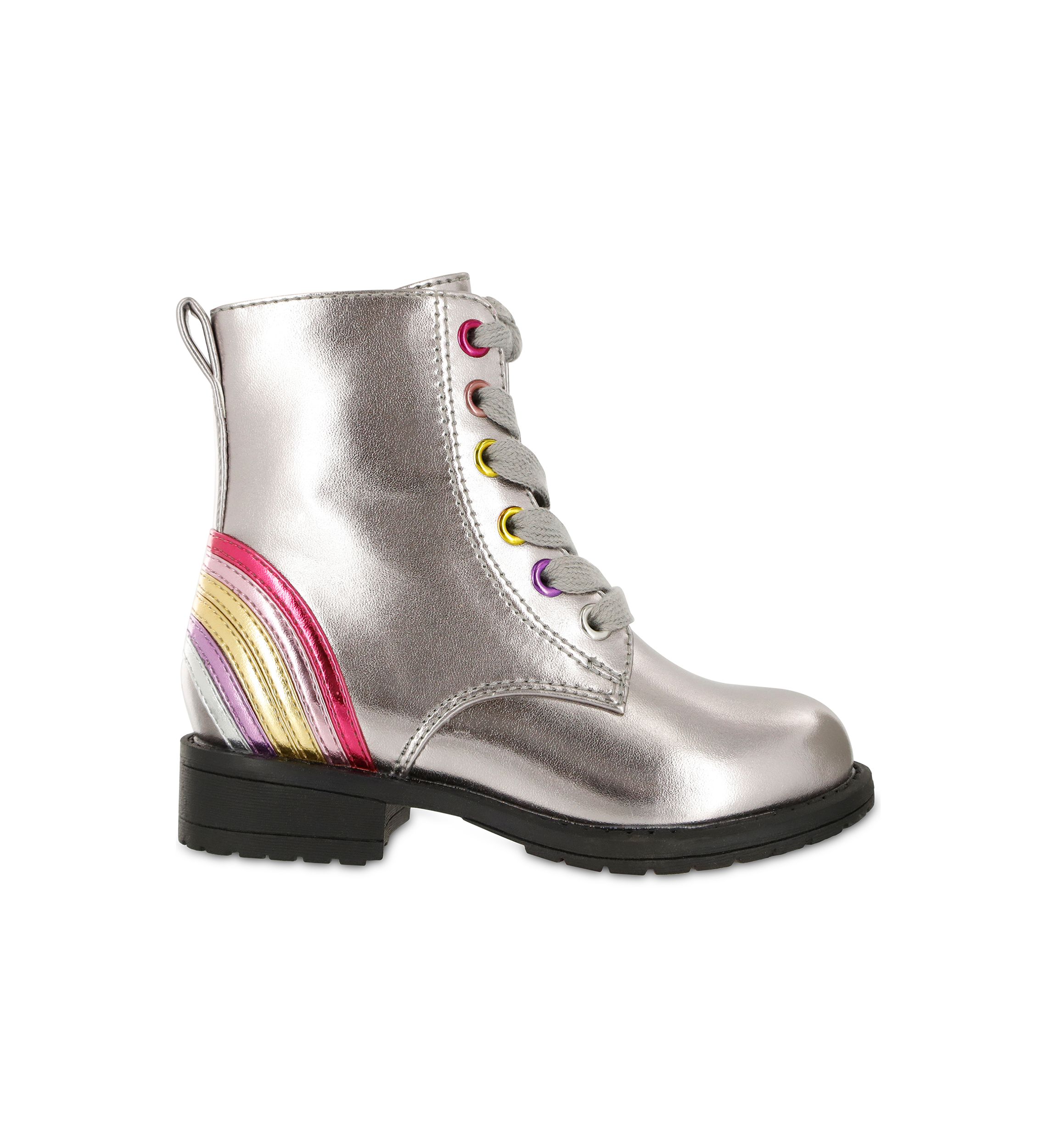 Girls Metallic Rainbow Combat Boots
