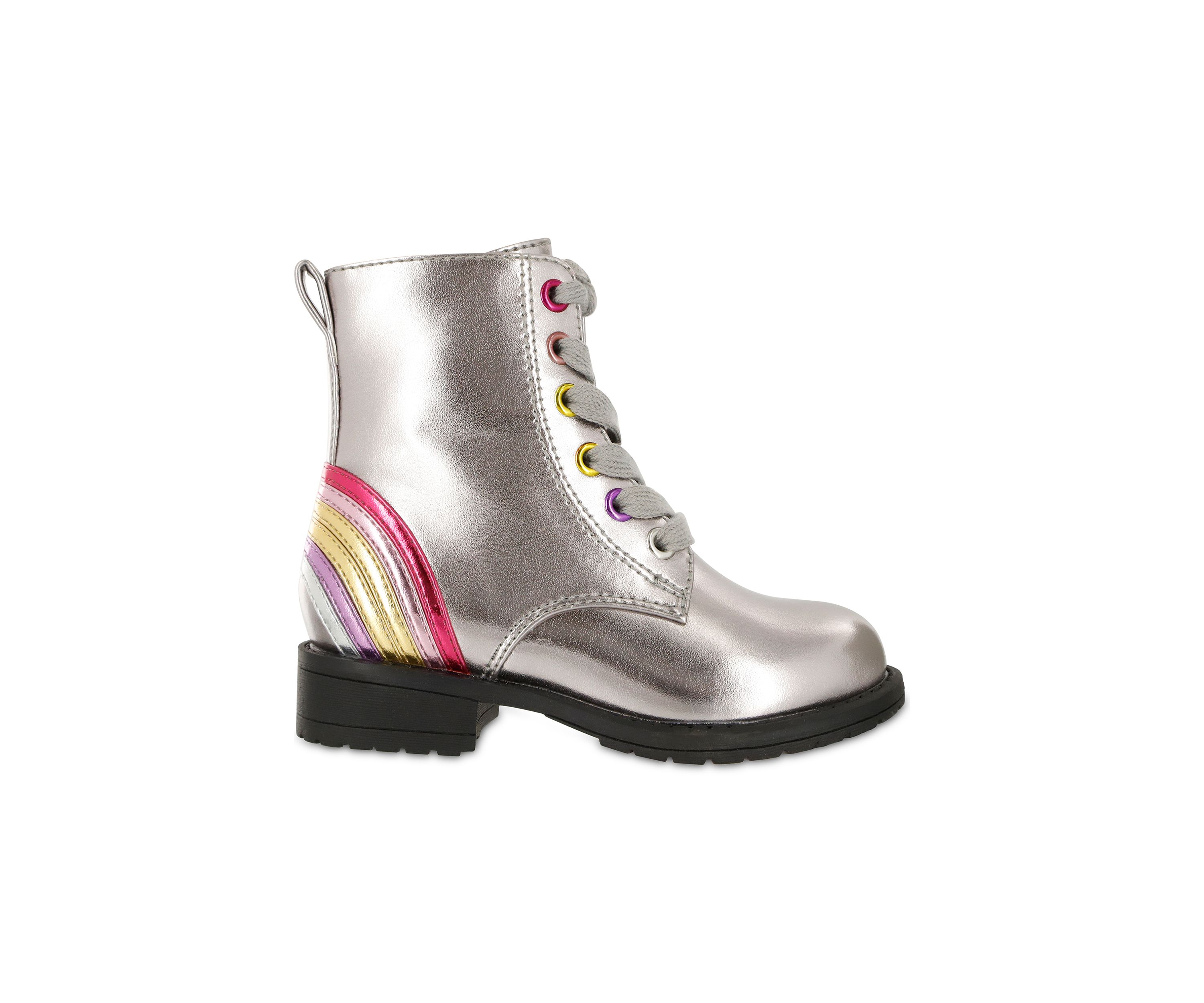 Girls Metallic Rainbow Combat Boots