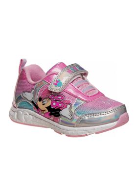Disney Minnie Mouse Girls' Sneakers with One White Light, Pink, 12M Little Kid