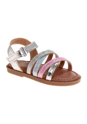 Petalia Girls' Open Toe Hook and Loop Sandal, Silver, 10M Little Kid