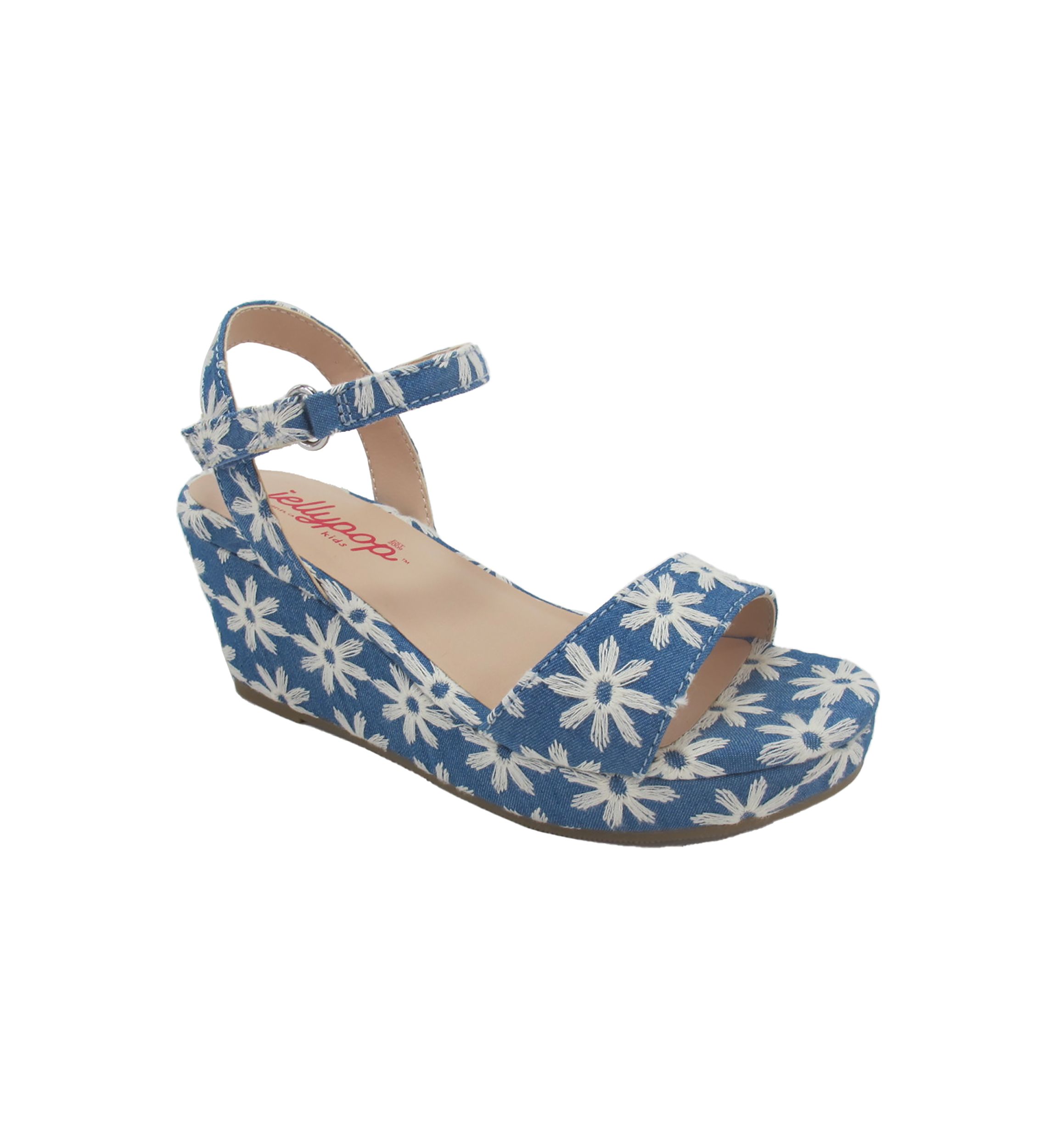 Youth Girls Scenery Denim Daisy Flatform Sandals