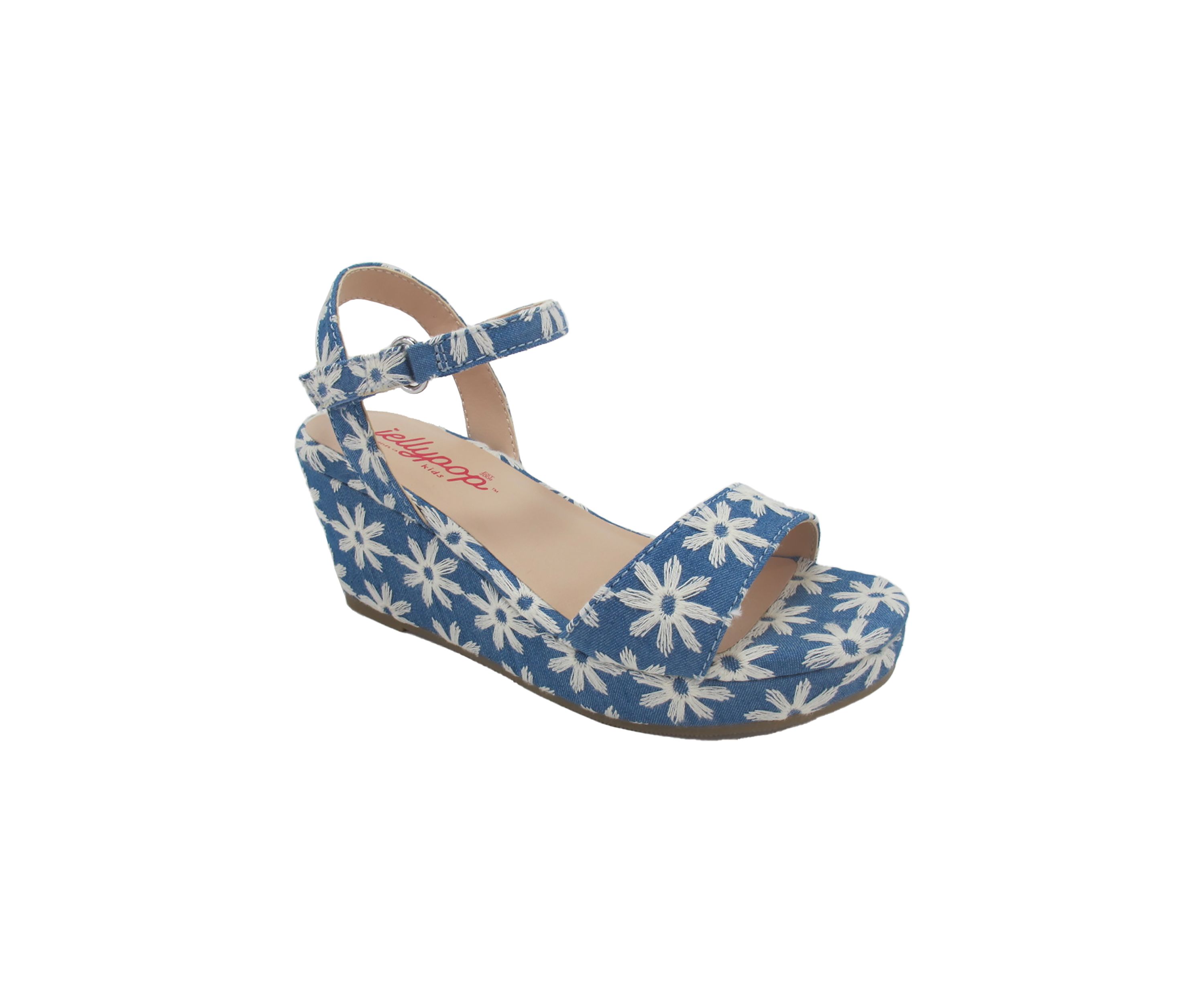 Youth Girls Scenery Denim Daisy Flatform Sandals