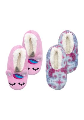 Robeez Youth Girls Unicorn Tie Dye Slipper Socks - 2 Pack, 9M Little Kid
