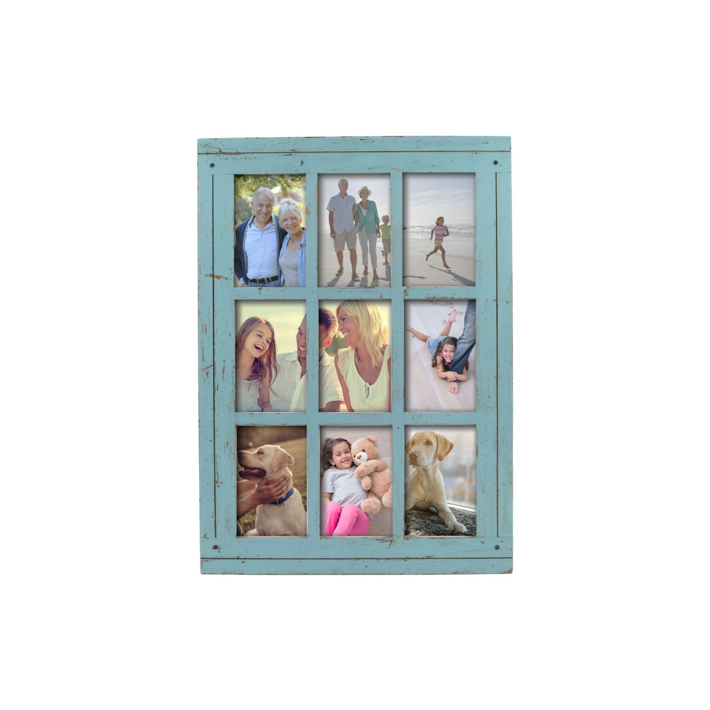 Homestead Distressed Wood istressed Blue 9-Opening Collage Picture Frame, for 4"x6" Photos