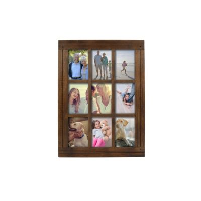 New View Gifts & Accessories Homestead Distressed Wood Distressed Walnut 9-Opening Collage Picture Frame, for 4"x6" Photos, Brown