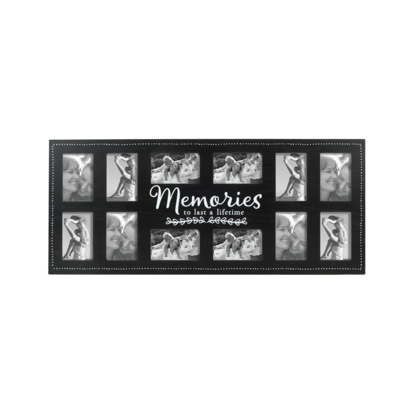 12-Opening, 4"x6" Memories Wall Hanging Collage Picture Frame in Black