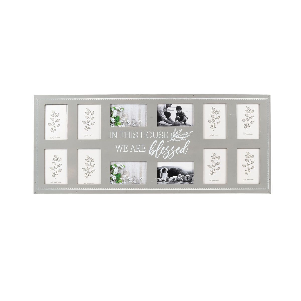 12-Opening, 4"x6" Blessed Wall Hanging Collage Picture Frame in Natural