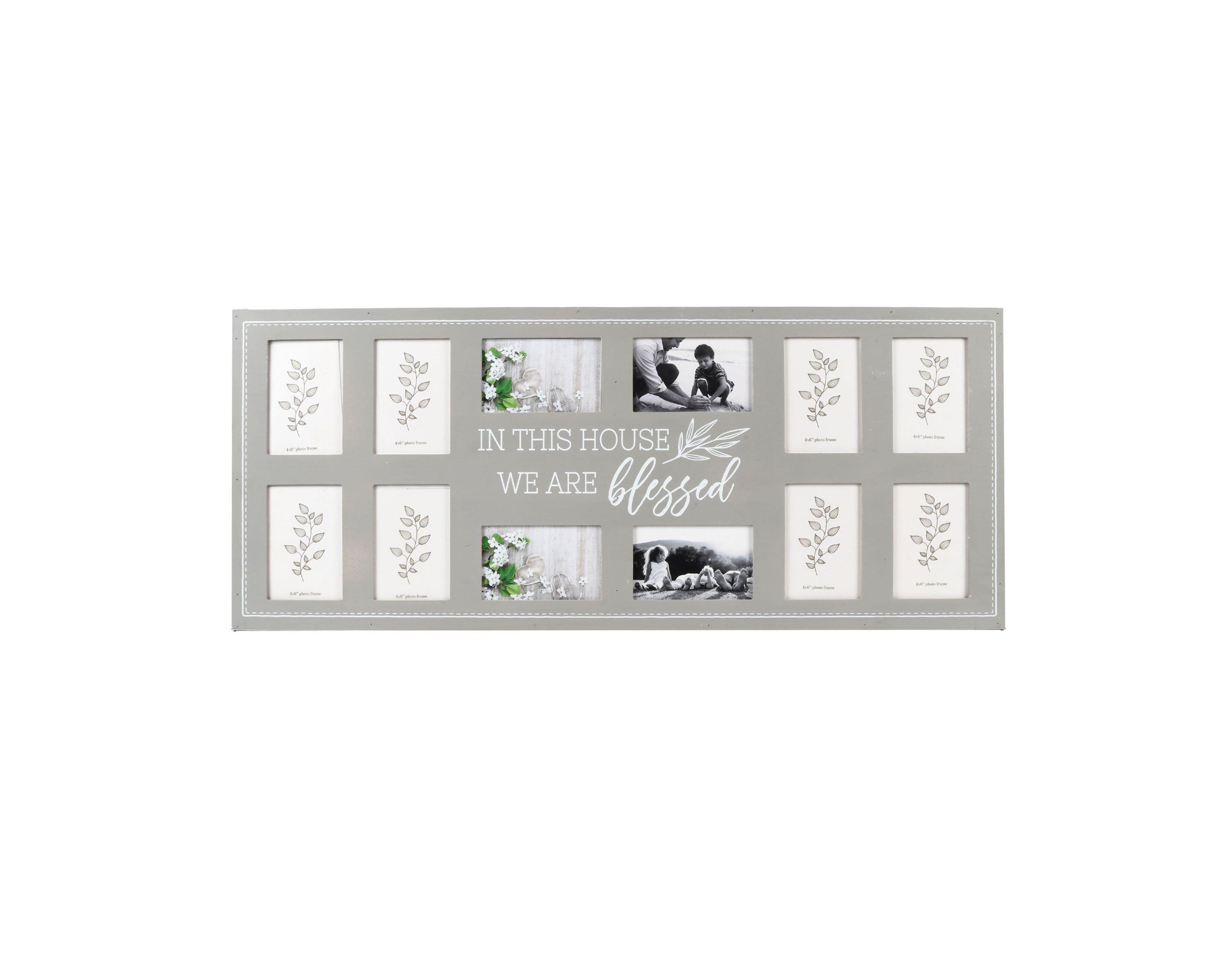 12-Opening, 4"x6" Blessed Wall Hanging Collage Picture Frame in Natural