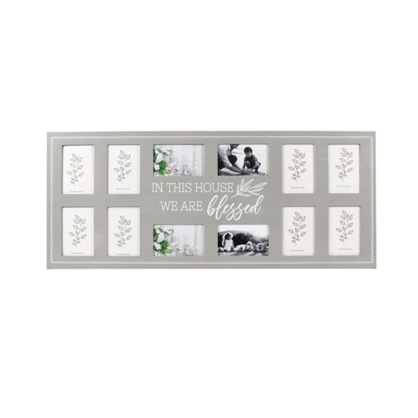 12-Opening, 4"x6" Blessed Wall Hanging Collage Picture Frame in Natural