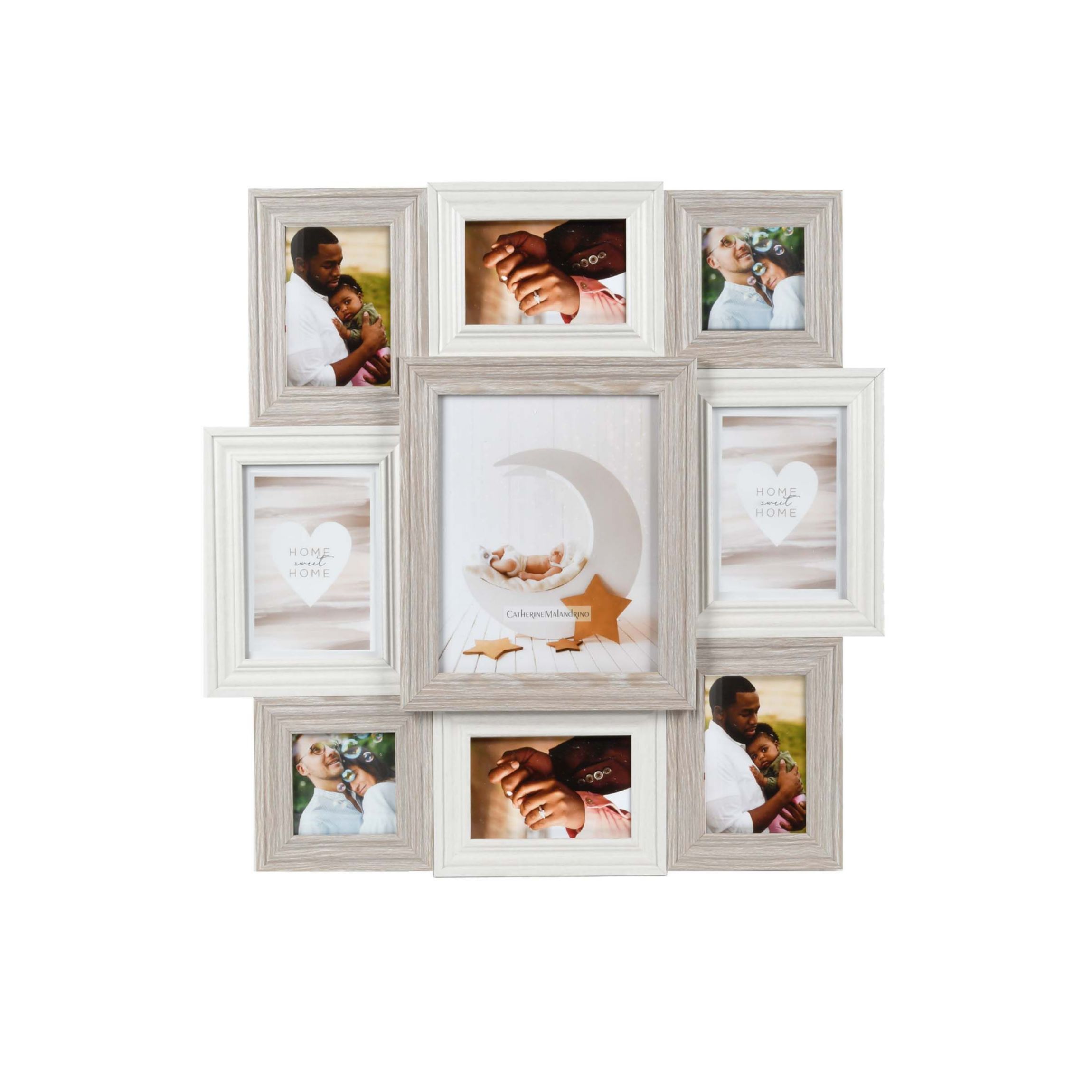 9-Opening 23" X 24" Two-Toned Multi-Sized Picture Frame Collage, Displays Two 4x4, Four 4x6, Two 5x7 and One 8x10 Photos