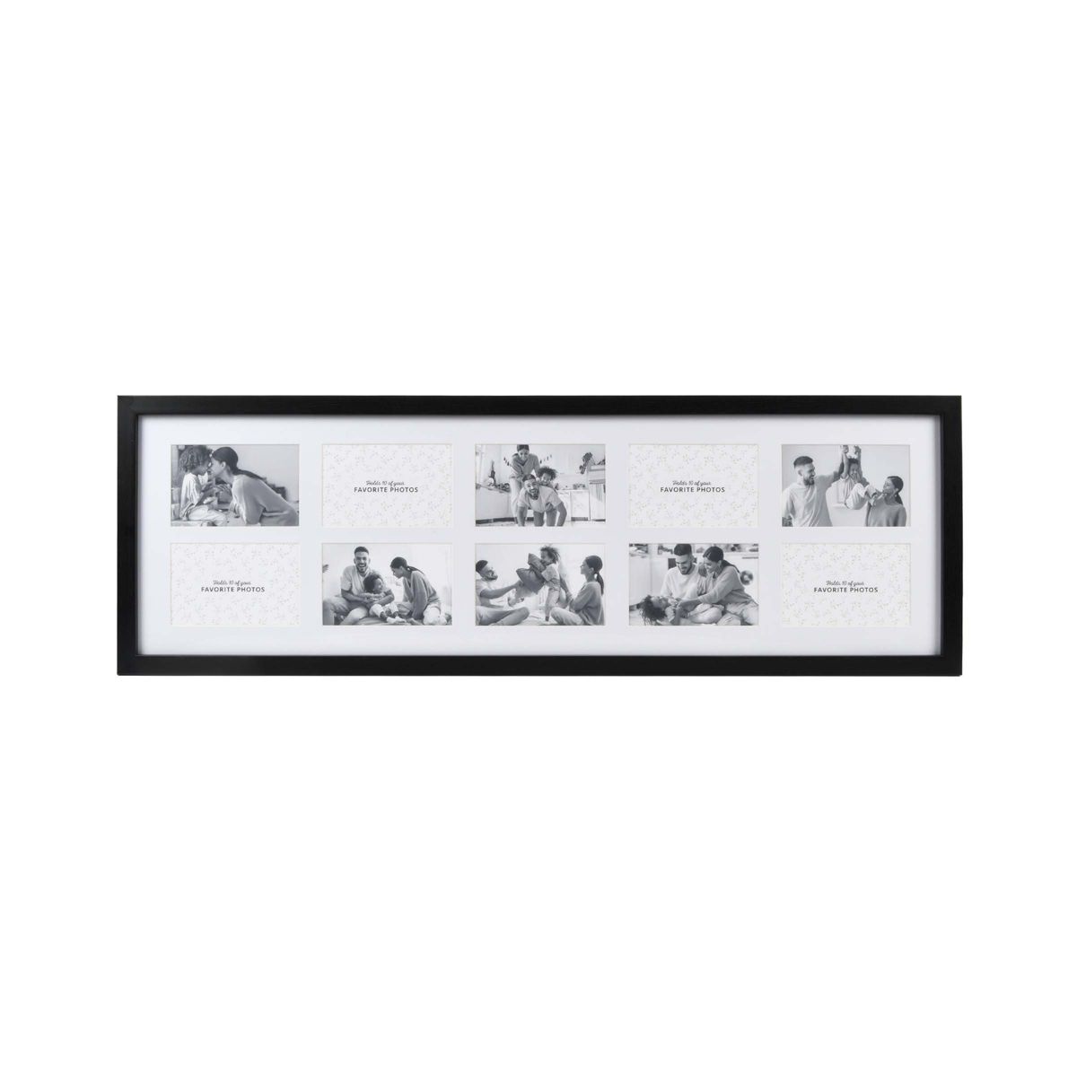 10-Opening 12" x 36" Black Matted Basic Picture Frame Collage, Displays Ten 4x6 Photos, Wall Hanging