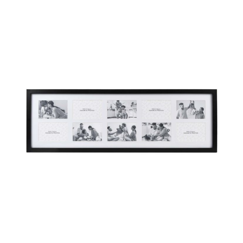 10-Opening 12" x 36" Black Matted Basic Picture Frame Collage, Displays Ten 4x6 Photos, Wall Hanging