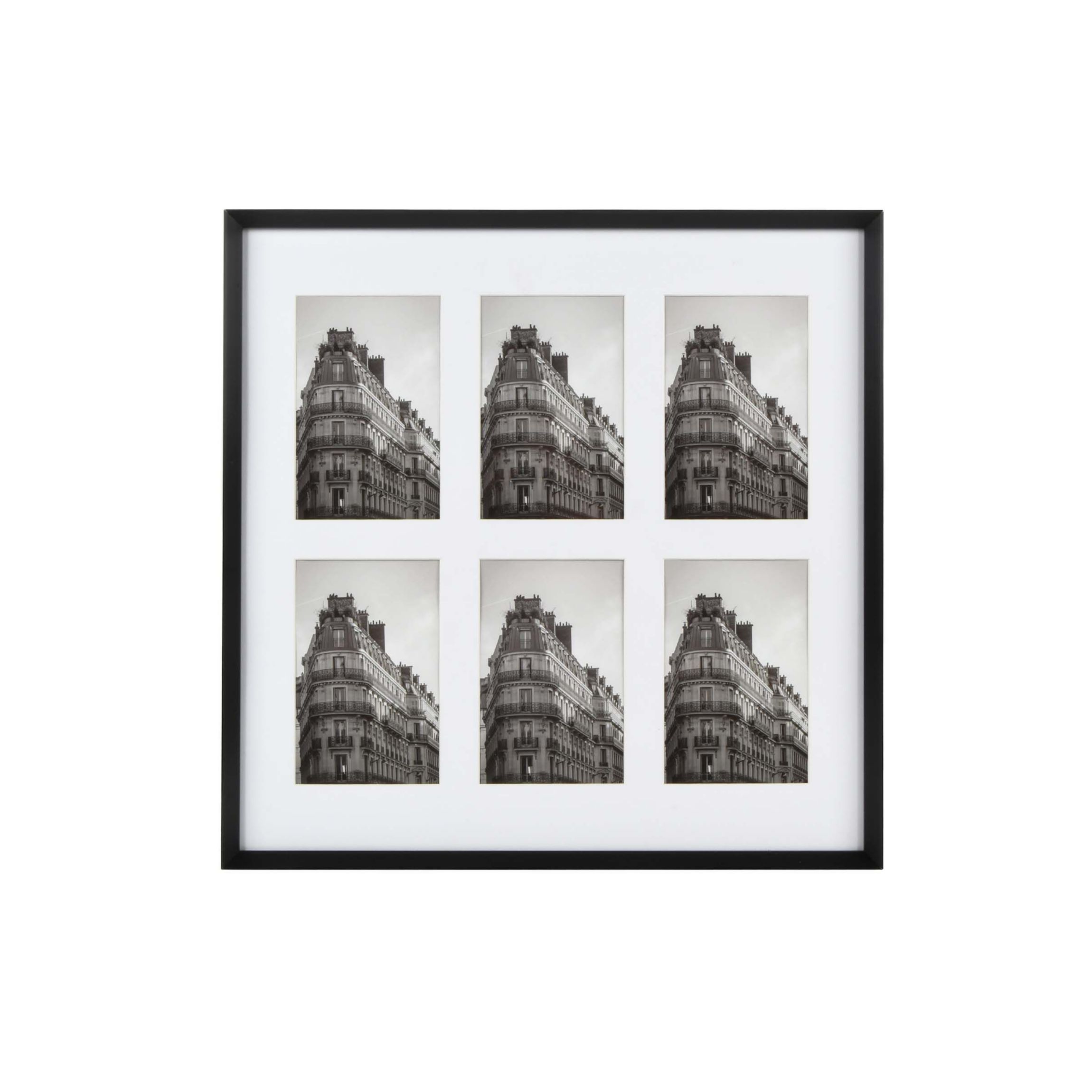 6-Opening Beveled Metal 16.25" x 16.25" Wall Hanging Collage Picture Frame in Black