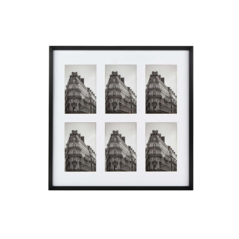6-Opening Beveled Metal 16.25" x 16.25" Wall Hanging Collage Picture Frame in Black