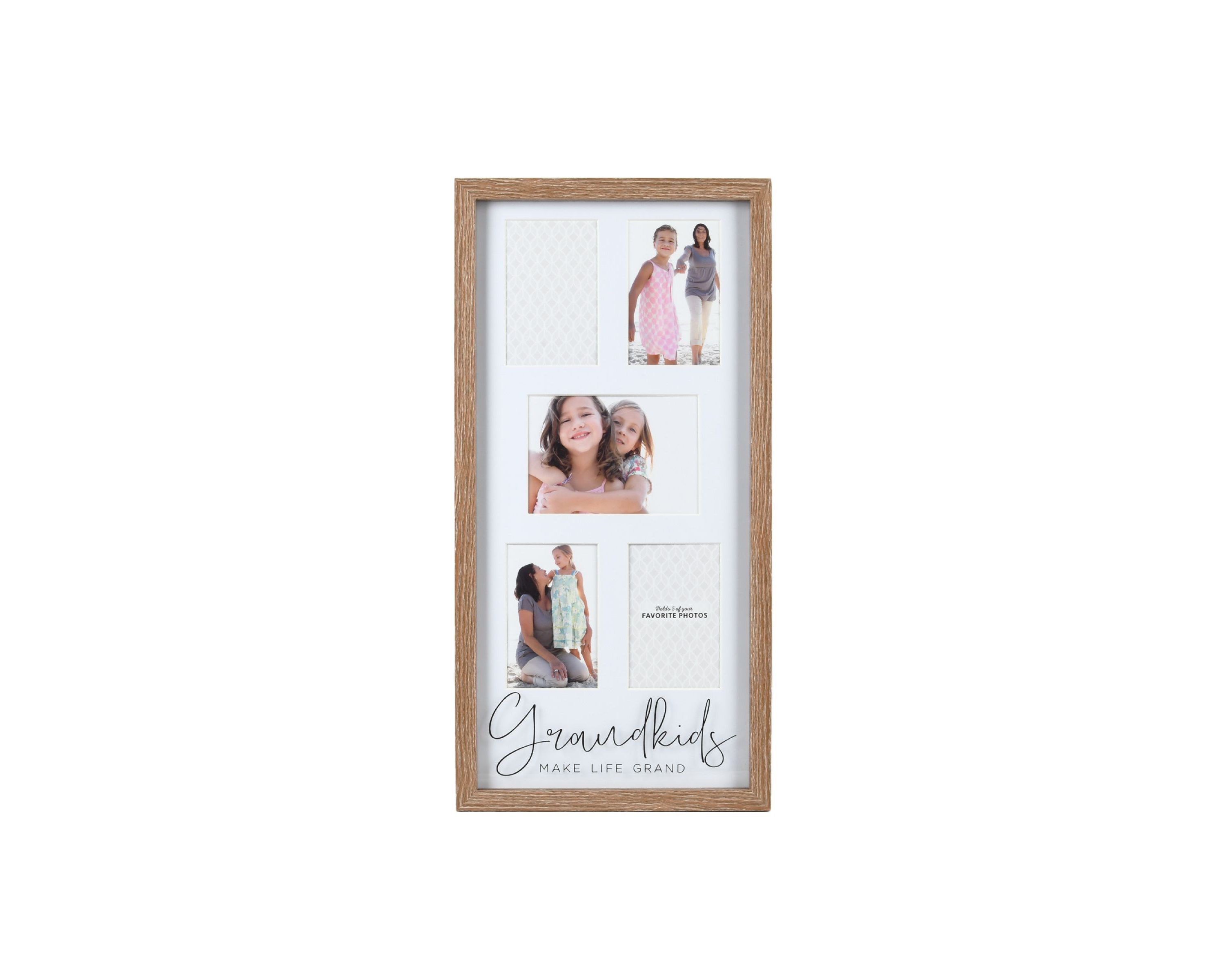 5-Opening Grandkids Collage Picture Frame 24" X 12" Displays Four 4x6 and One 7x5 Photos, Natural