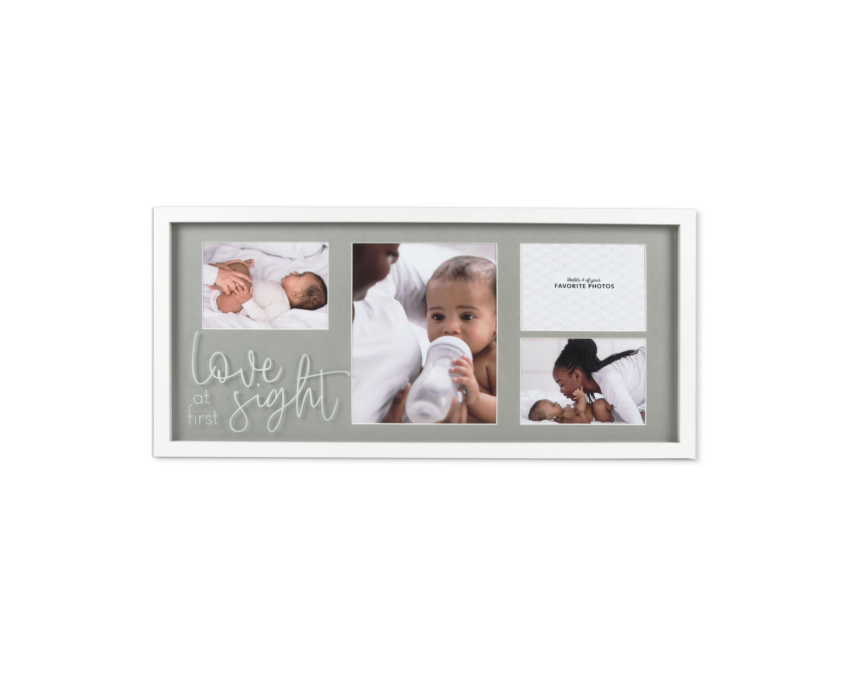 4-Opening Love at First Sight 24" X 12" Multi-Sized Picture Frame, Displays Two 7x5 and One 8x10 Photos, Grey