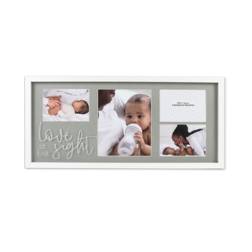 4-Opening Love at First Sight 24" X 12" Multi-Sized Picture Frame, Displays Two 7x5 and One 8x10 Photos, Grey